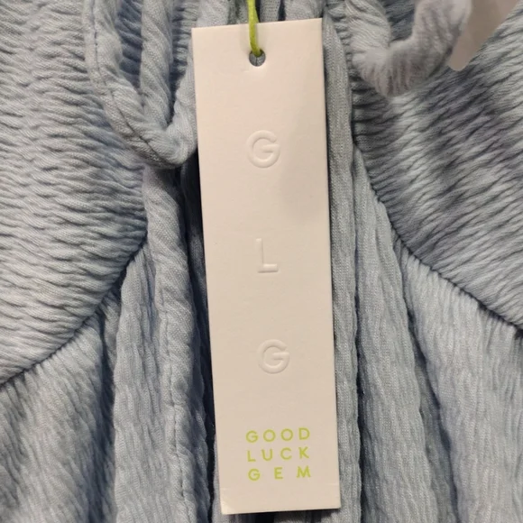 NWT Good Luck Gem V-Neck Bow Puff Sleeve Mini Dress Women's S Blue Minimalist - Picture 10 of 10